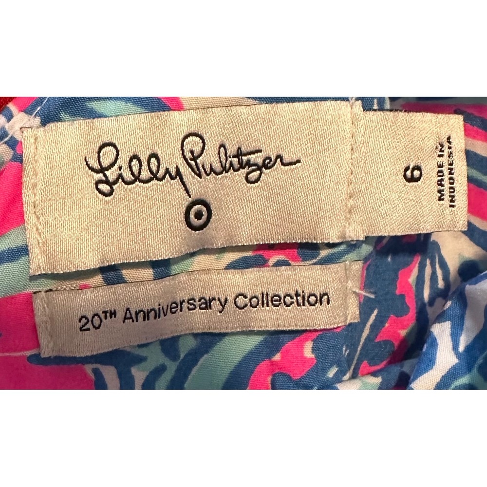 Lilly Pulitzer 20th Anniversary Collection Blue Pink Shell Shift Dress Size 6 - Picture 7 of 8